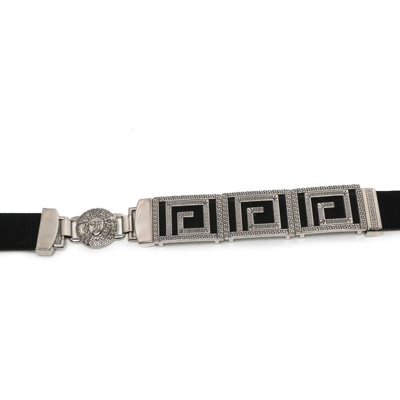 Vintage Avanti Leather Medusa Head Belt Silver Chain Black Italy Metal Hardware - Picture 9 of 13